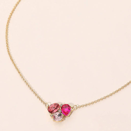 Teardrop Oval Round Stone Cluster Pendant Necklace: Multi,Pink