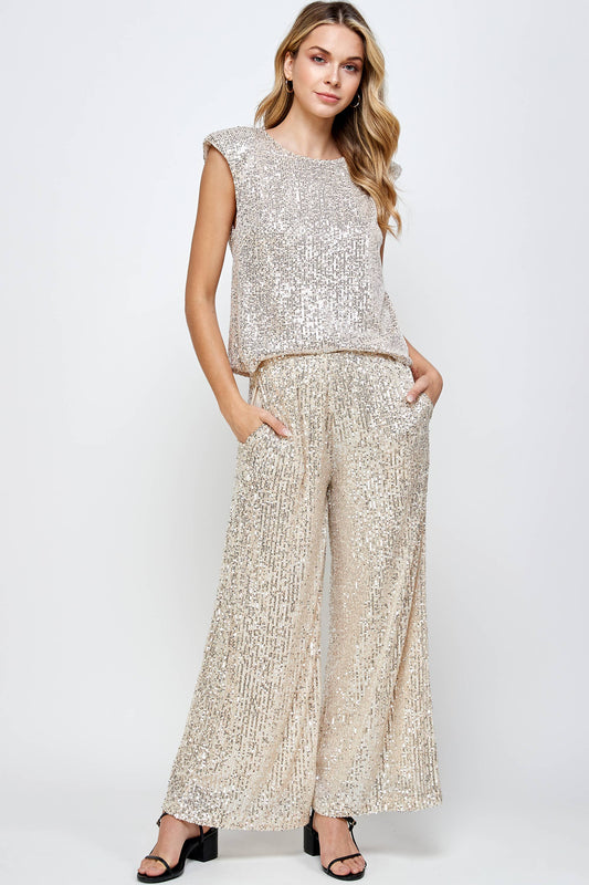 Sequins Sleeveless Top Champagne