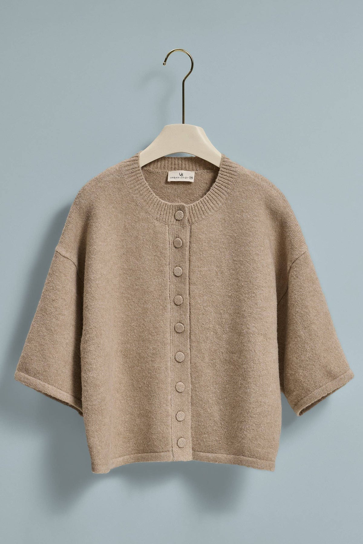 Cropped Knit Button-Front Cardigan Dropped Shoulder: Oatmeal