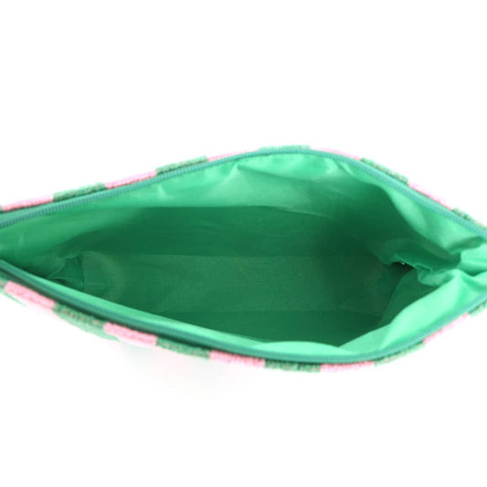 Striped Terry Cloth Cosmetic Pouch Bag: Pink&Green