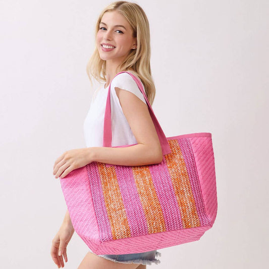 Nautical Stripe Tote Bag: Hot Pink