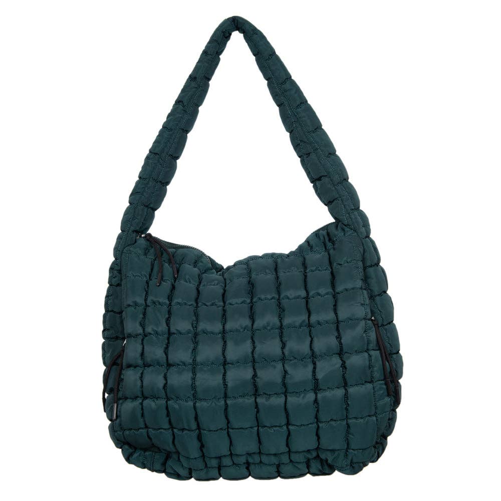 Forest Green Oversized Quilted Hobo Tote Bag: Forest Green