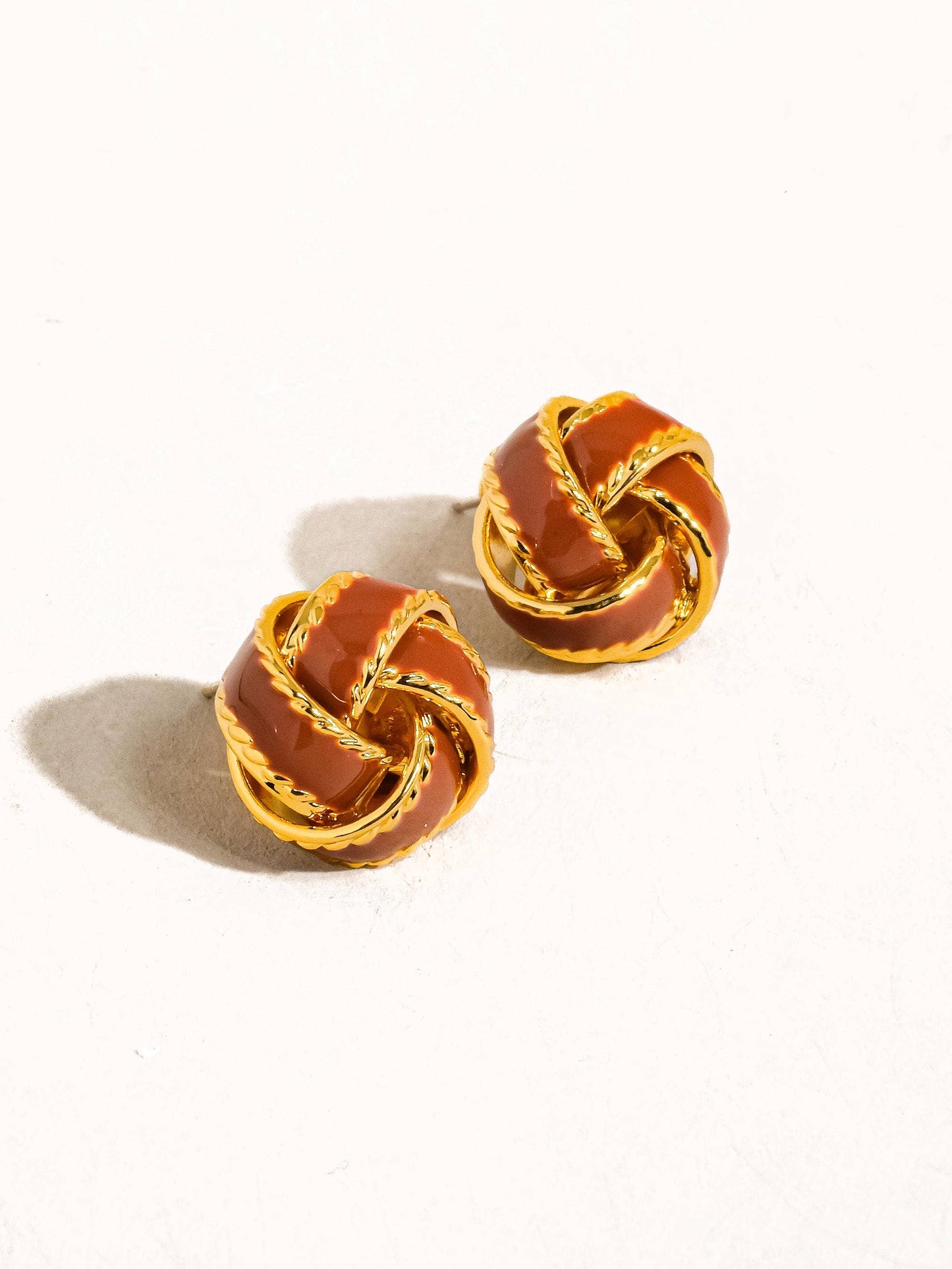 Astor 18K Gold Basket Weaved Ball Studs: Red