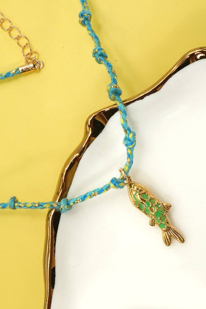 18k Stainless Steel Corded Charm Necklace | Blue