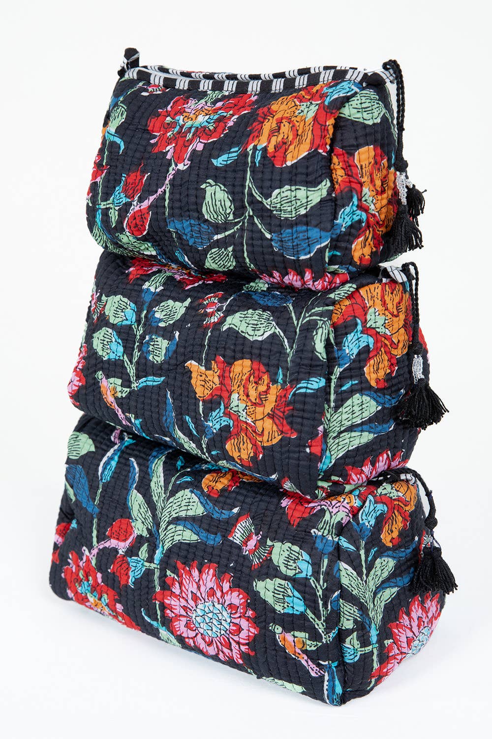 Quilted Cotton Toiletry Bag: Black