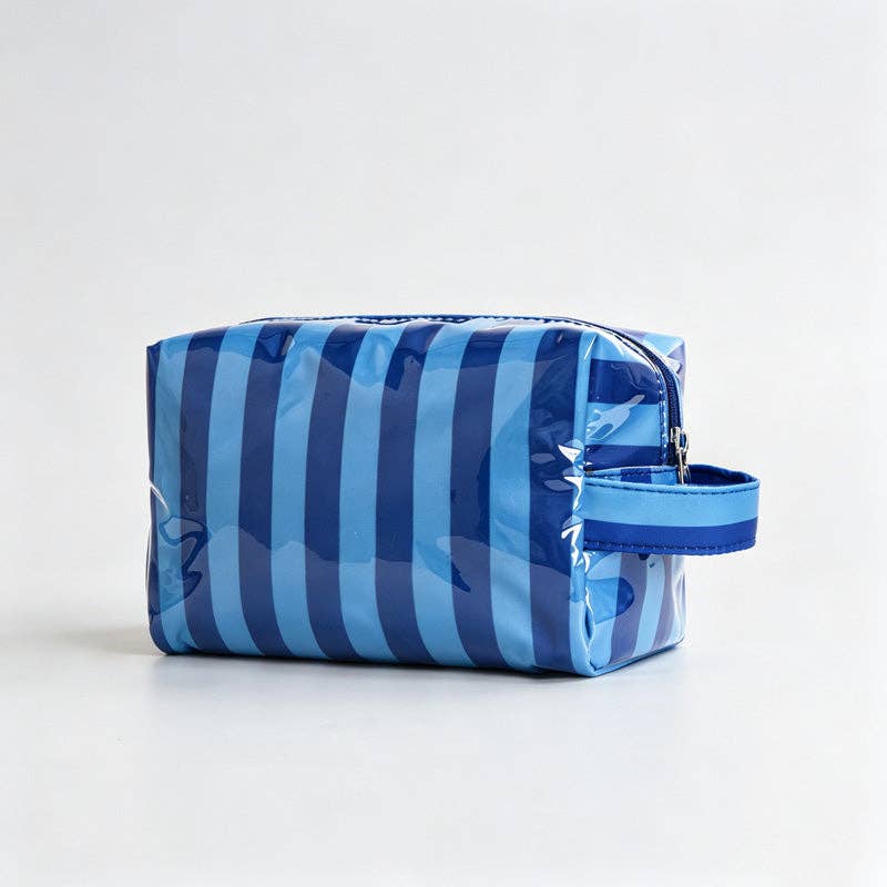 Striped Print PVC Zipper Pouch: Blue / F