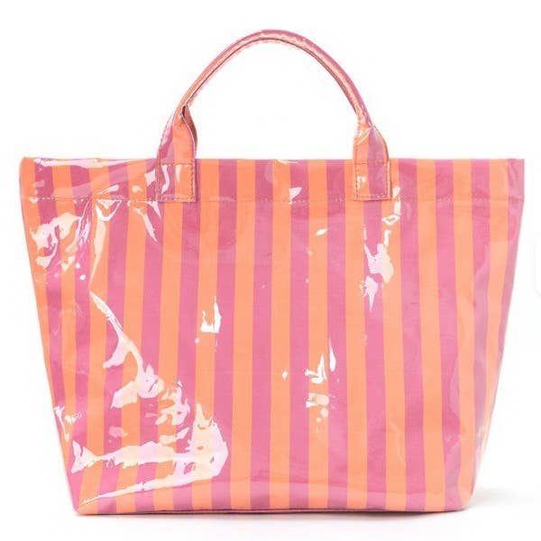 Large Striped Vinyl Tote Bags | Fuchsia Orange