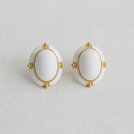 Retro Oval Gemstone Drop Earrings