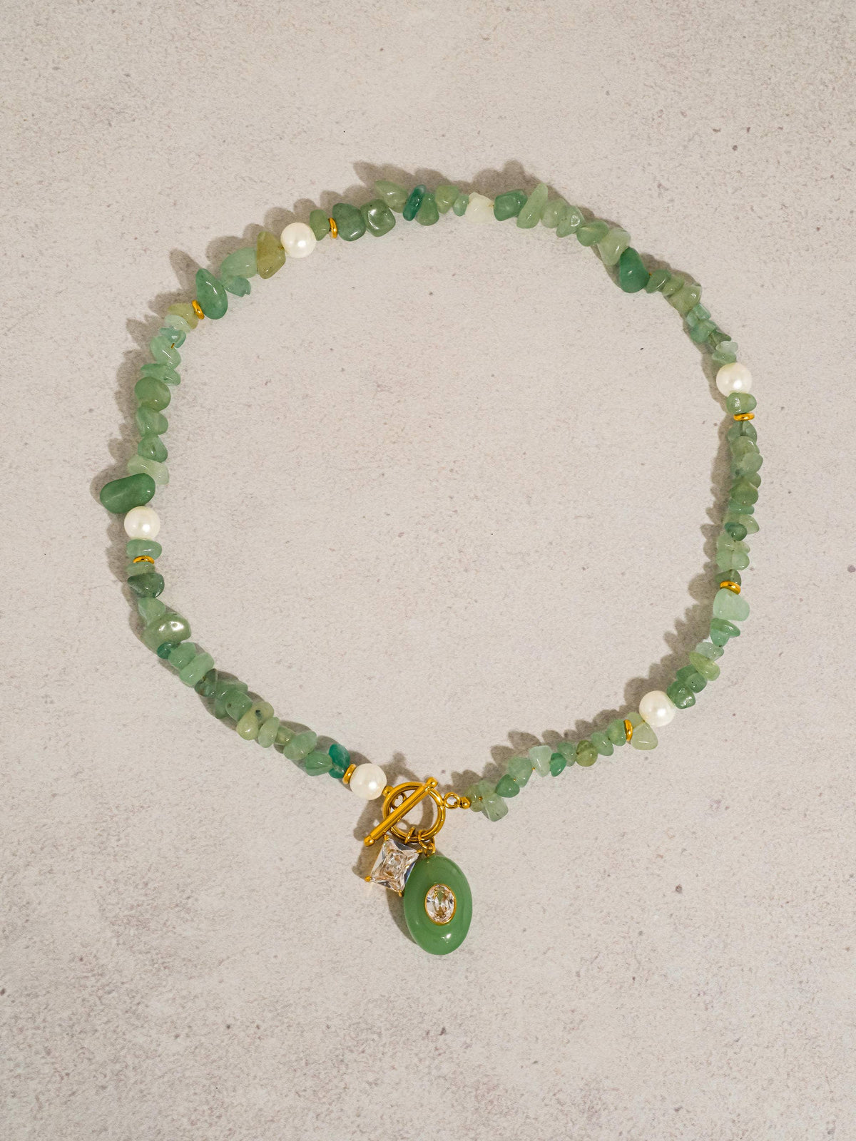 Cercey 18K Gold Non-Tarnish Stone Charm Necklace: Green