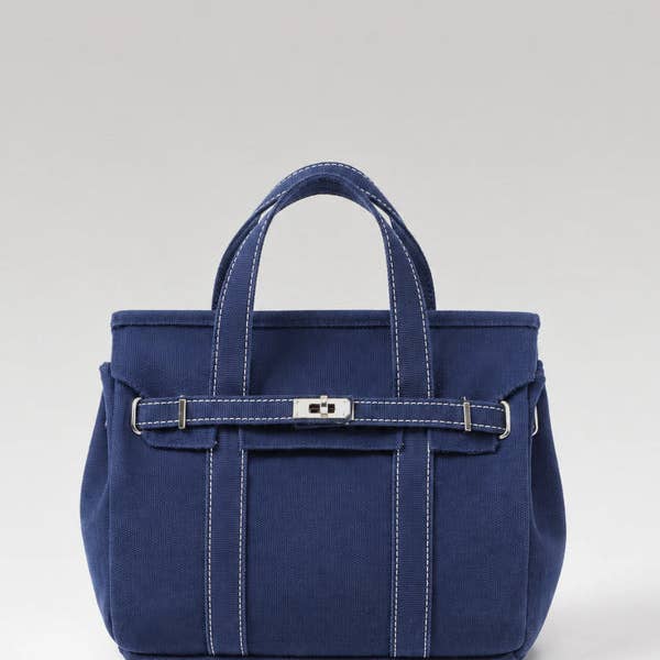 Handmade Mini Cotton Canvas Tote Bag: Royal Blue