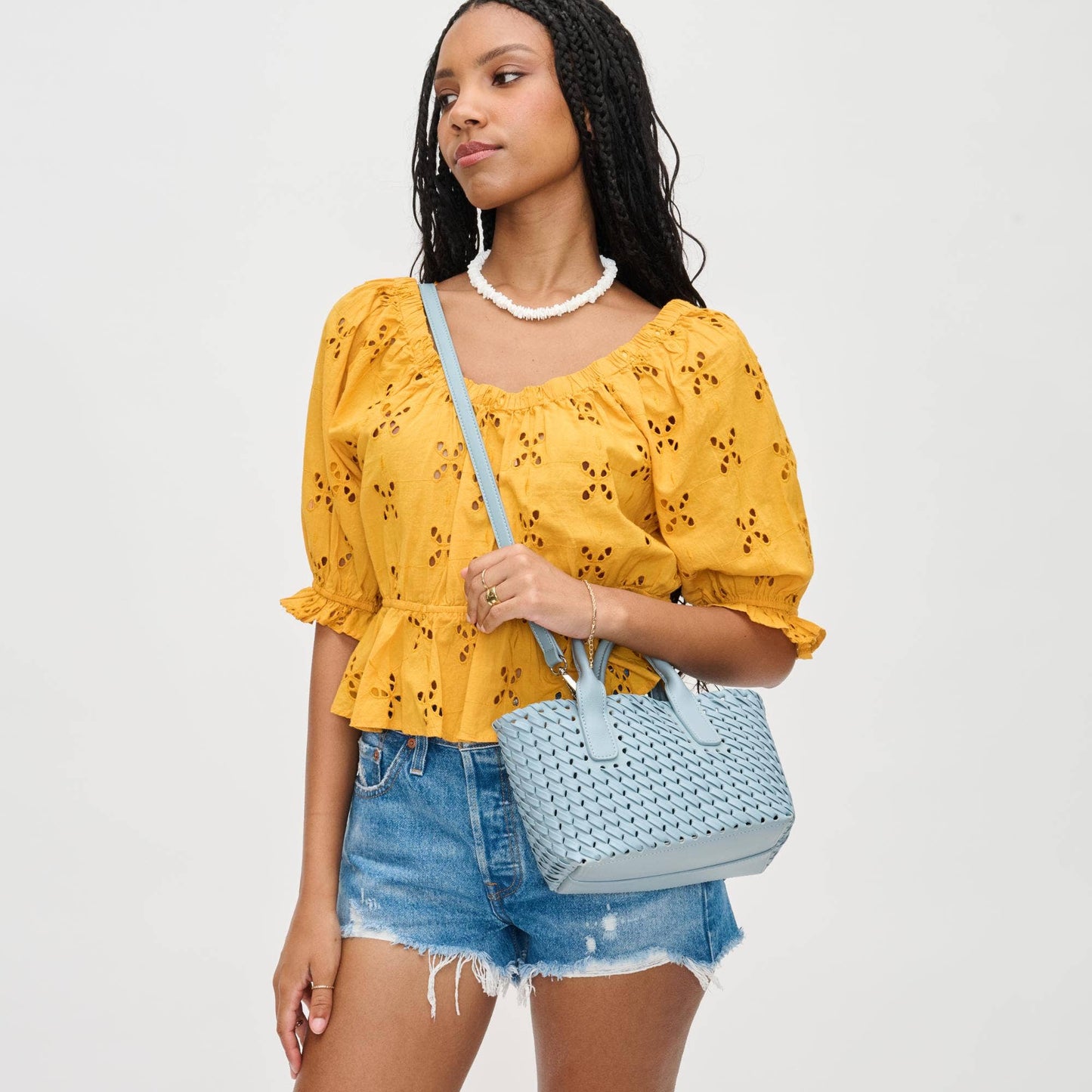 Paisley Woven Crossbody Tote: Denim