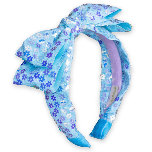 Big Bow Headband - Double Layer Sequin: Blue