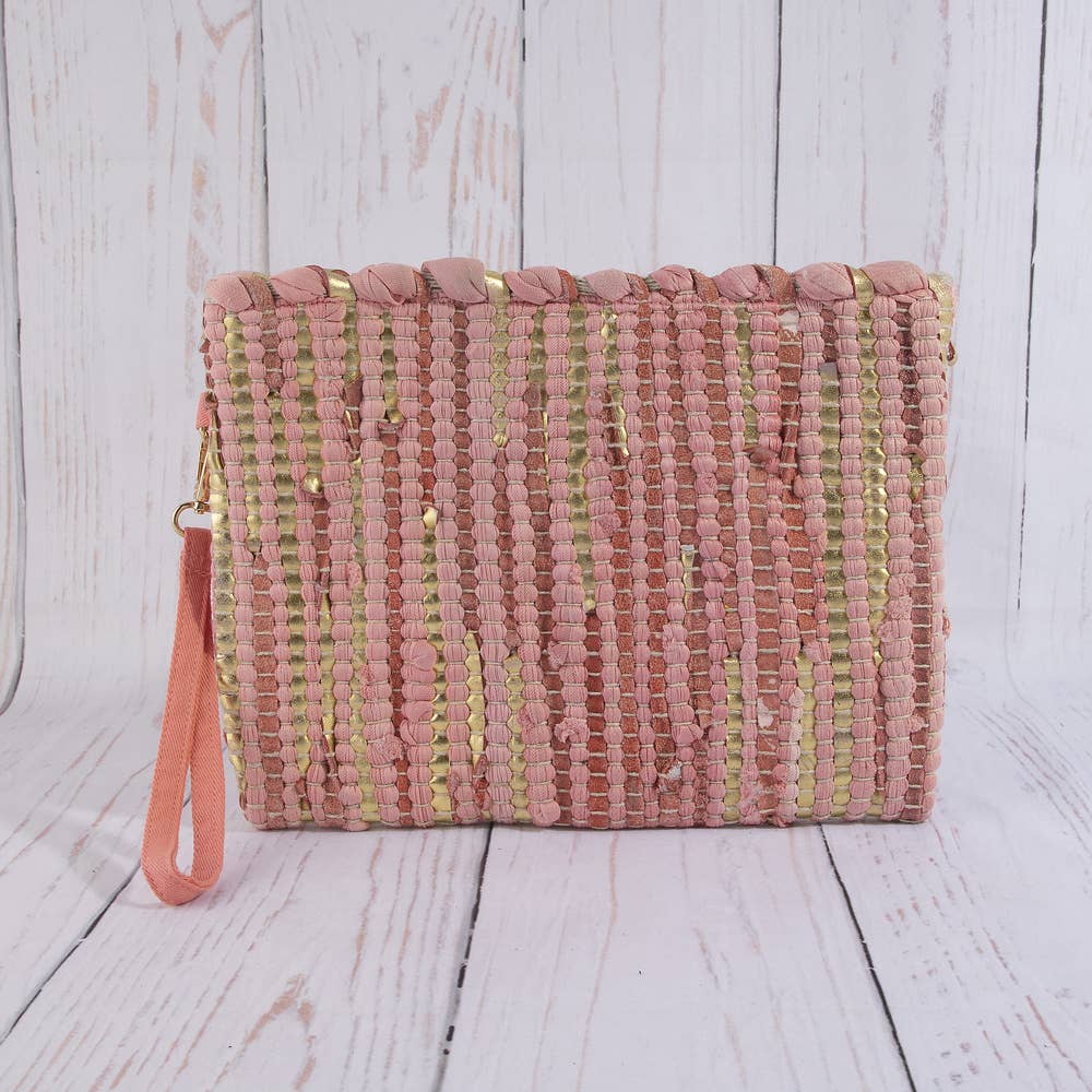 Woven Metallic Stripe Wristlet Clutch Bag: PNK