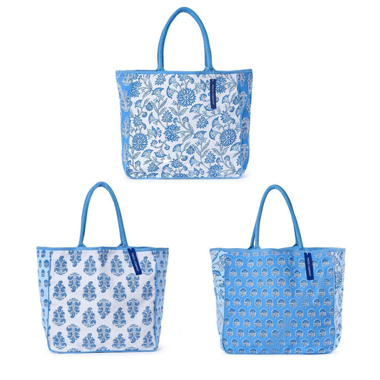 Blue Block Print Tote Bag