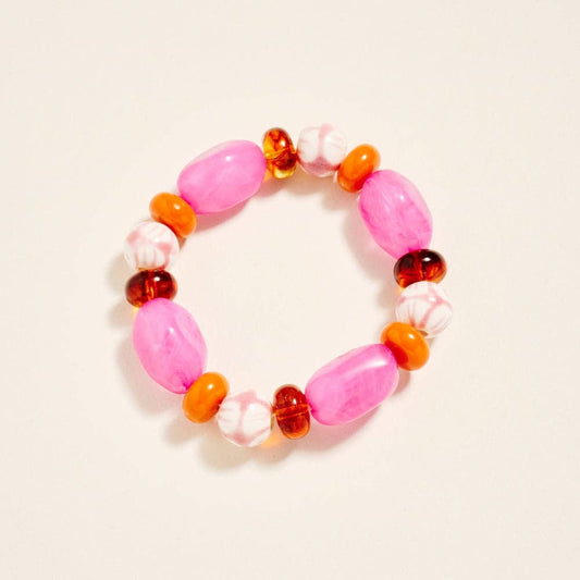 7.25 Inch Marbled Floral Ceramic Bead Bracelet: Fuchsia / ONE