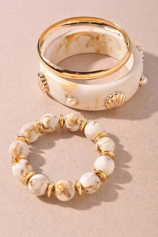 Marbled Resin Shell Bangle Bracelet Set: GDMX