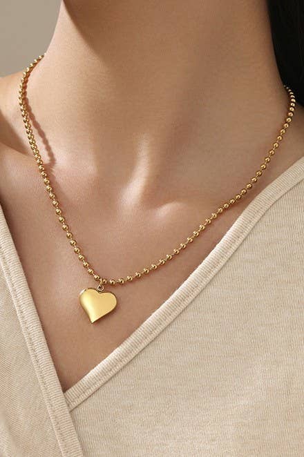 18k Stainless Steel Tarnish Free Heart Necklace | Gold