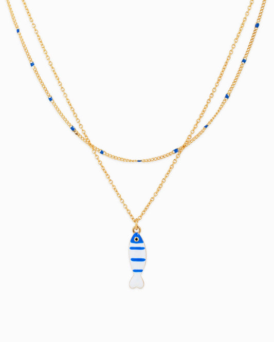 Layered Sea Life Marine Blue Fish Charm Necklace