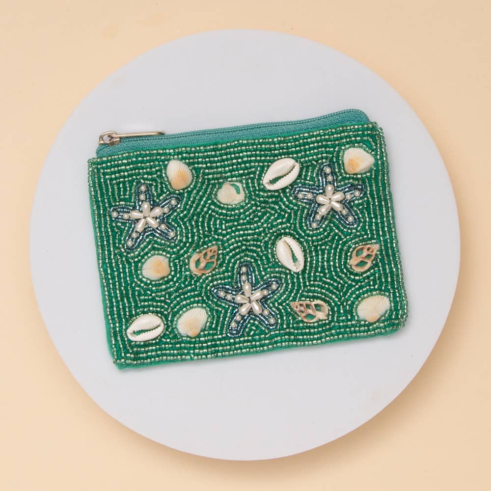 Starfish Turquoise Coin Bag With Seashell Beadwork