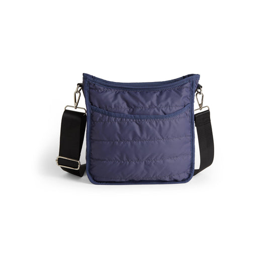 Nylon Puffer Mini Alma Zip-Top Messenger + Strap: Dark Periwinkle