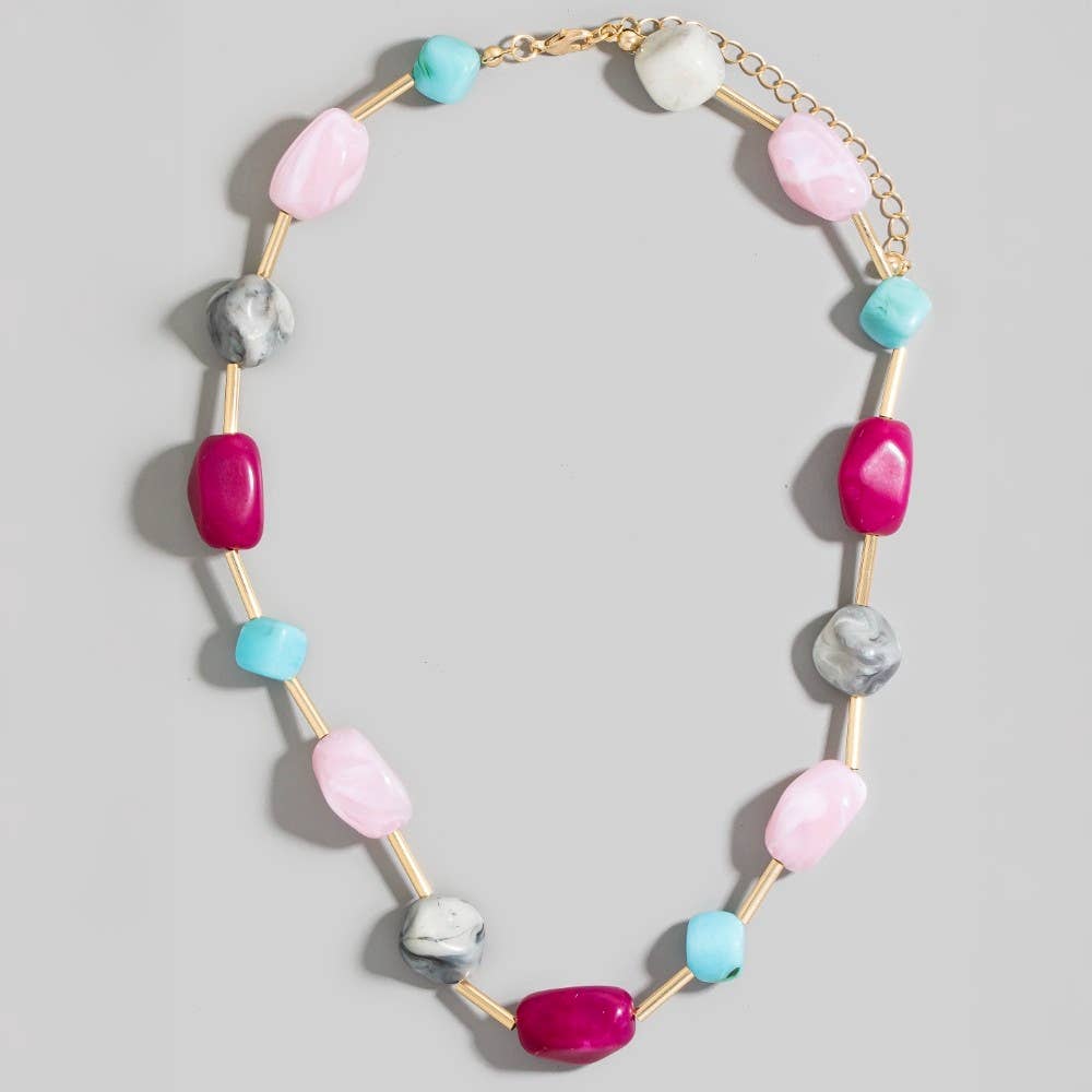 Gold Dipped Marble Acrylic Beads And Metallic Tubes Necklace: GDPNK