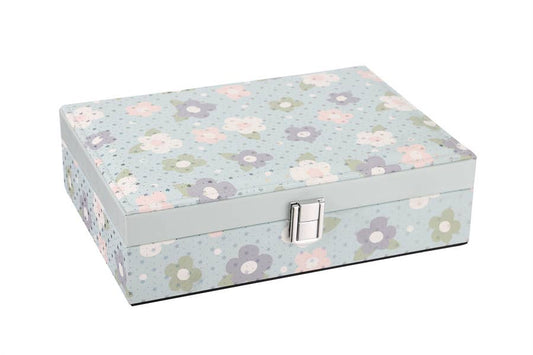 Star Flower Print Design Rectangle Jewelry Box: Blue