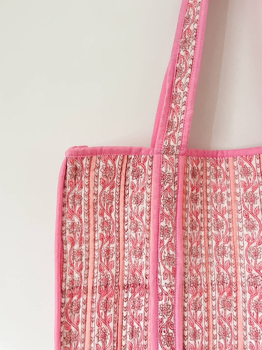 Pink Ribbon Block Print Tote Bag