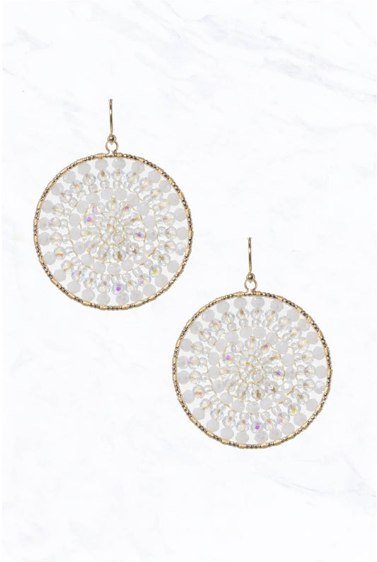Circle Beaded  with Pearl earing: White