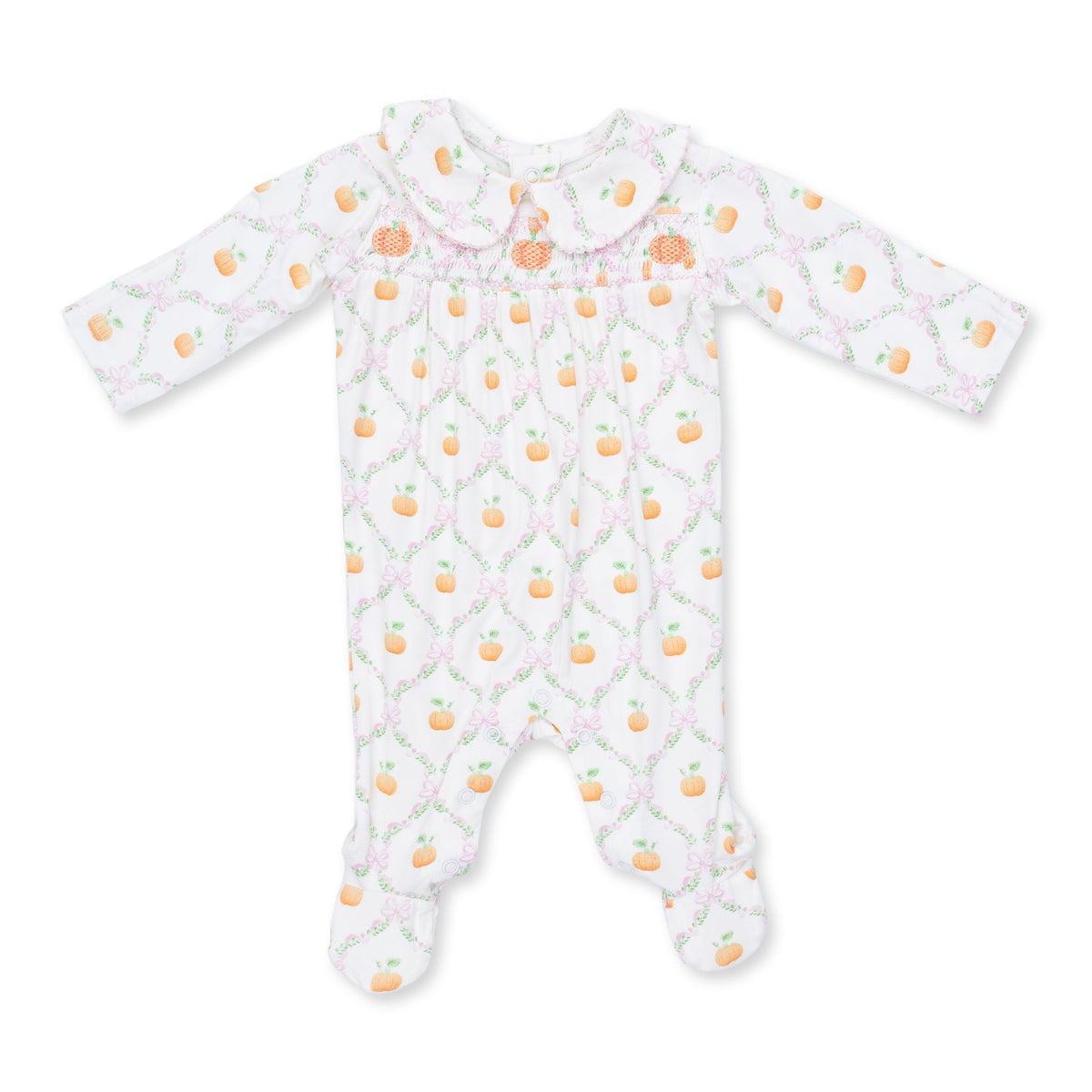 Angel Dear Pretty Pumpkin Trellis - Smocked Peter Pan Snap Footie - image 2