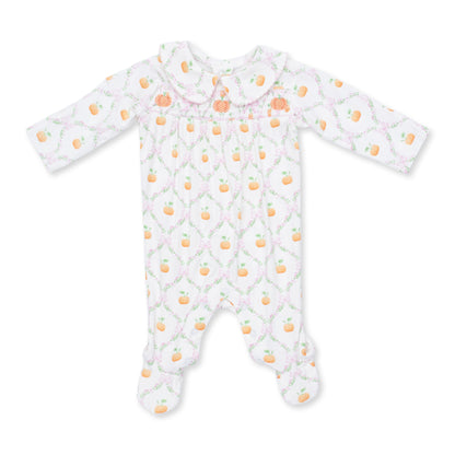 Angel Dear Pretty Pumpkin Trellis - Smocked Peter Pan Snap Footie - image 2