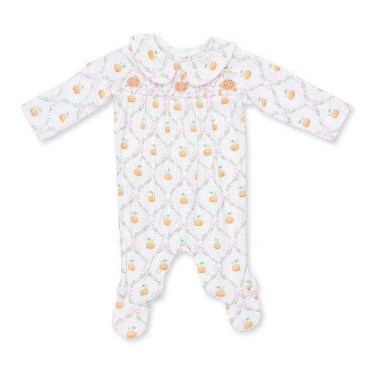 Angel Dear Pretty Pumpkin Trellis - Smocked Peter Pan Snap Footie - image 2