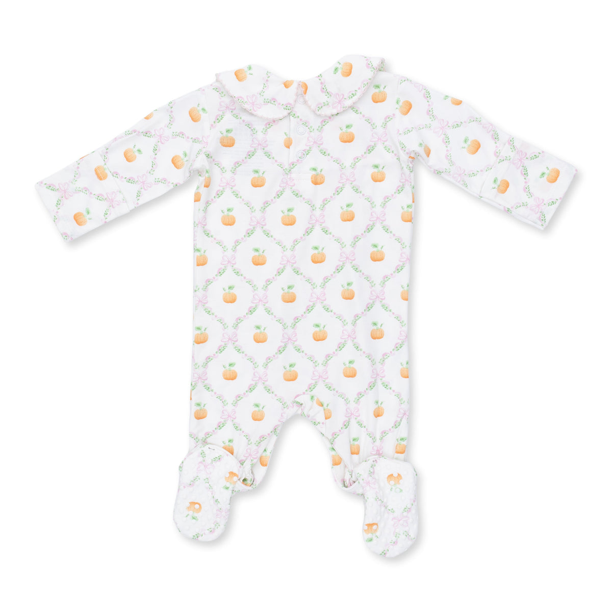 Angel Dear Pretty Pumpkin Trellis - Smocked Peter Pan Snap Footie - image 3