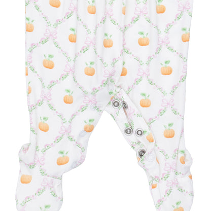 Angel Dear Pretty Pumpkin Trellis - Smocked Peter Pan Snap Footie - image 4