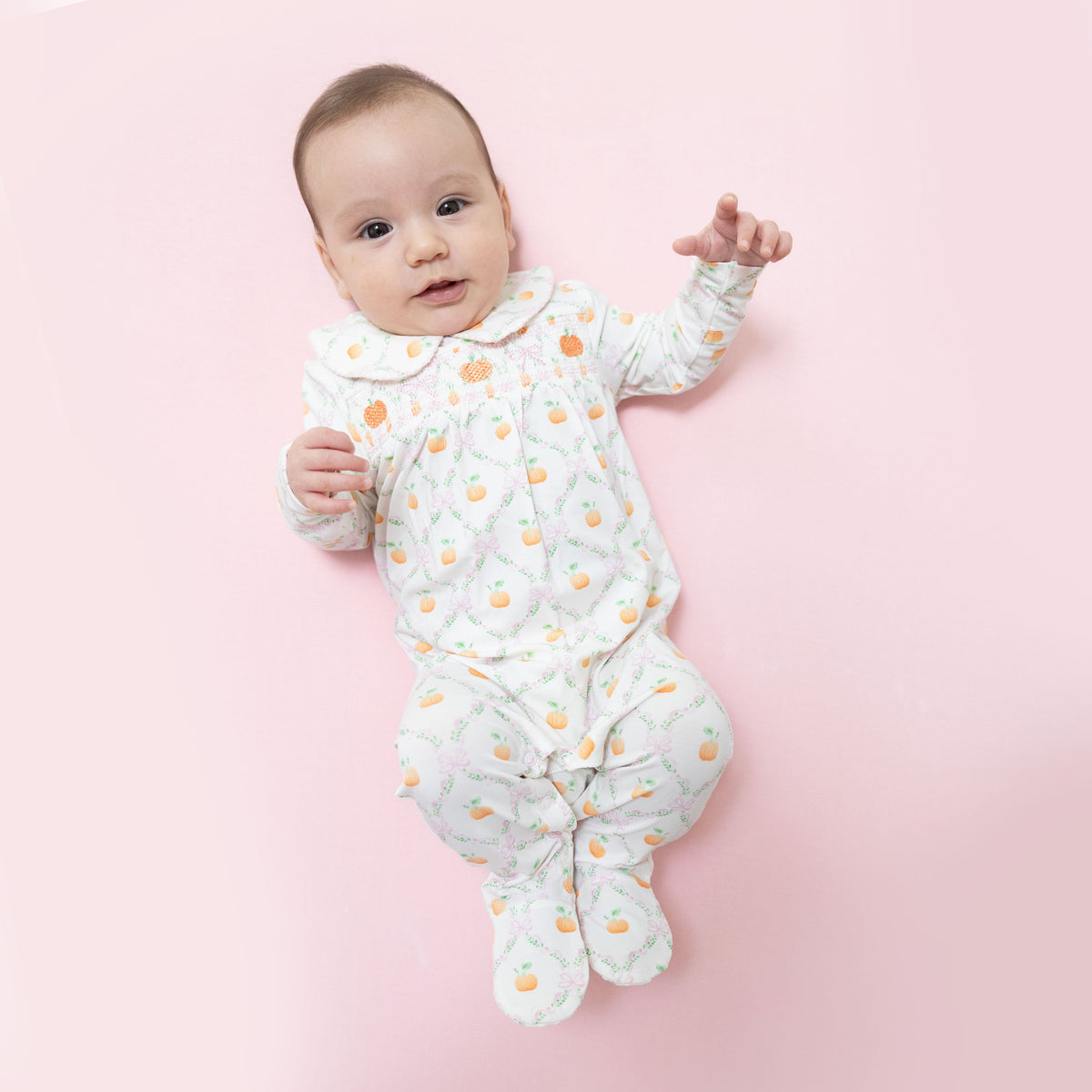 Angel Dear Pretty Pumpkin Trellis - Smocked Peter Pan Snap Footie