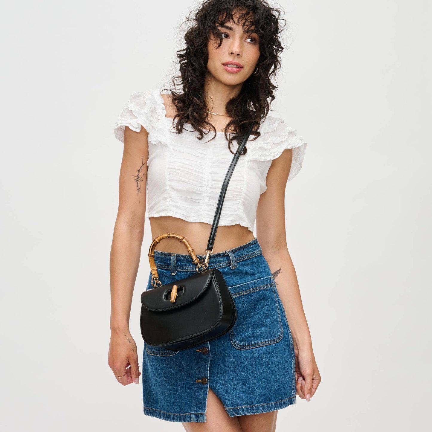 Allison - Bamboo Top Handle Crossbody: Black