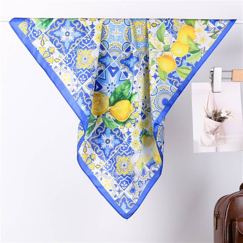 Lemon & Tile Daisy Silky Feel Bandana Scarf | Blue