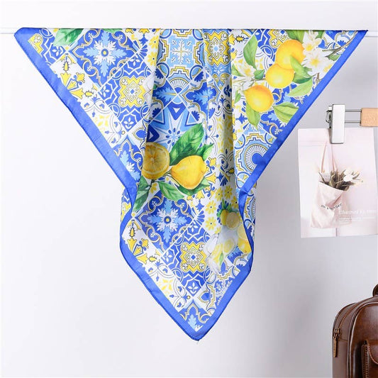 Lemon & Tile Daisy Silky Feel Bandana Scarf | Blue