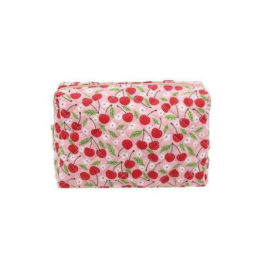 Karma Cherries Travel Quilted Makeup Cosmetic Vanity Bag