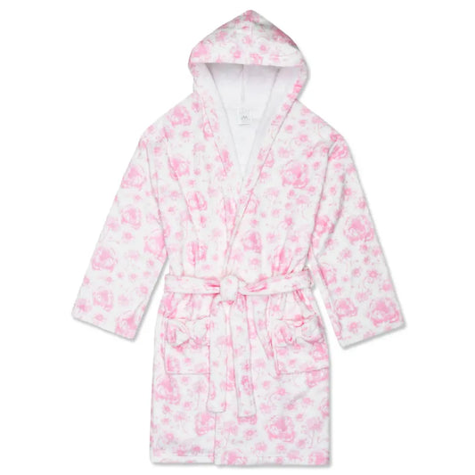 Pretty Pink Toile Hooded Plush Robe (Youth XSmall/Small(4-8)