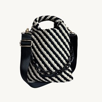 Lola Woven Crossbody in Black and Ecru