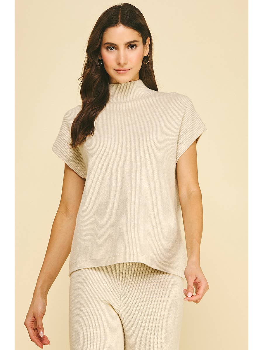 Ribbed Mock Neck Sweater in Oatmeal