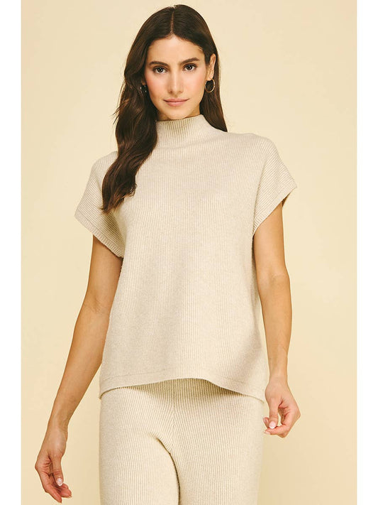 Ribbed Mock Neck Sweater in Oatmeal