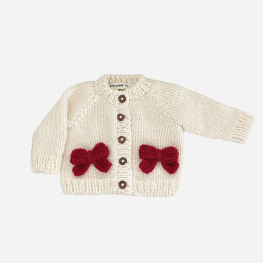 Red Bow Cardigan | Kids & Baby Sweater Christmas Holiday: NB; 0-6M