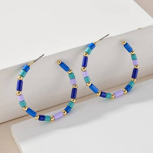 Metal Barrel Bead Colorful Enamel Coating C Hoop Earrings: BLUE