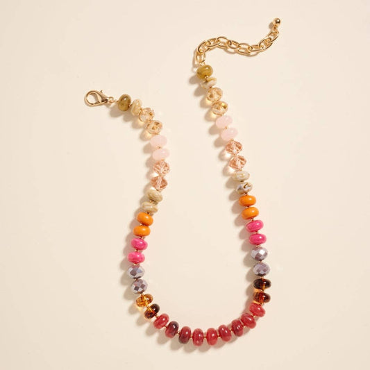 Marbled Ombre Resin Oval Disk Beaded Necklace: Fuchsia / ONE