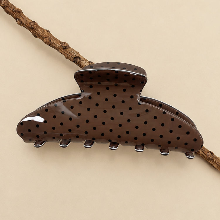 Jumbo Stripe Plaid Oval Hair Claw Clips | Polka Dot Brown