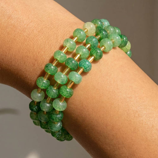 Marbled Stone Stretch Beaded Bracelet: GDGRN