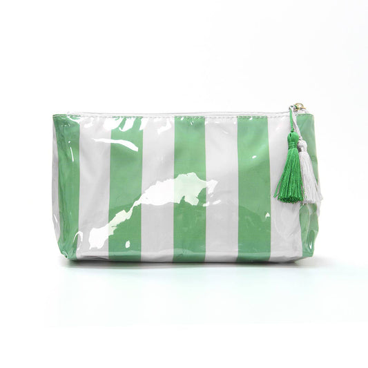 Glossy PVC Colorful Stripe Check Tassel Accent Makeup Bag: C6 / M