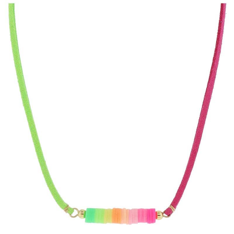 Kids Half Lime Green, Half Pink Suede with Sequins Necklace