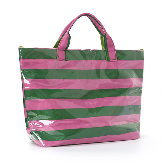 Colorblock Striped Tote Bag Cherry Waterproof Beach Bag: GRose / M
